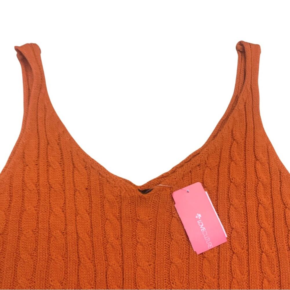 2/$30 Orange Cable Knit Short Sweater Mini Dress Top Sleeveless Dopamine Preppy - Picture 3 of 9